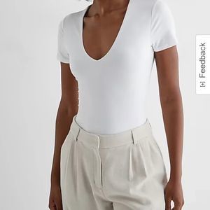 Express White Body Contour Double Layer V Neck T Shirt Layering Top Size XL NWT